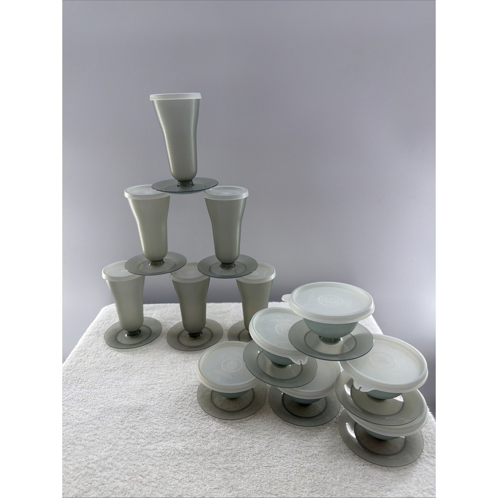Huge Lot Of Vintage Tupperware Parfait/ Sundae Smokey Gray Dessert Cups 12 Sets